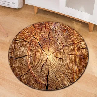 Chickwin Teppiche für Wohnzimmer Rund, Holzbrett Drucken Teppich Modern Schlafzimmer Groß Flanell Flauschig Weich rutschfest Fußmatte Waschbar für Kinderzimmer (Braun,Durchmesser 40cm)