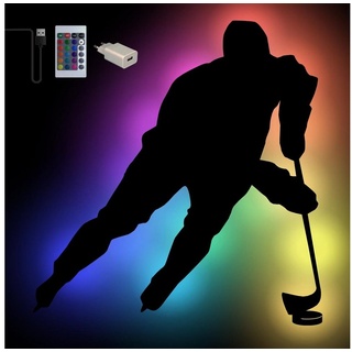 Namofactur LED Wandleuchte »RGB Eishockey Spieler LED Wanddeko Wand Dekoration aus Holz«, LED fest integriert, Farbwechsler beige