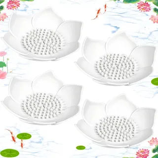 Seifenschalen mit Abfluss, 3 Stück, Badezimmer-Bar, Seifenhalter für Dusche, Silikon, selbstentleerend, Blumen-Lotusform, Schwammstange, Seifenhalter für Küche, Spüle, Badezimmer, Badewanne (weiß)