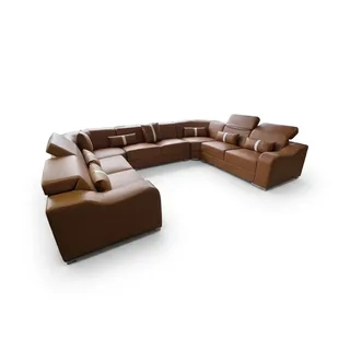 Ledersofa mit weicher Polsterung Braunes, modernes Ecksofa in U-Form Sofort