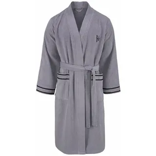 Bruno Banani Herrenbademantel Roy, ideal für Sauna & Spa, Standardlänge & Überlänge, Langform, Walkfrottee, Kimono-Kragen, Gürtel, farblich abgesetzten Streifen, Bademantel, S-3XL, auch in extra lang grau XXL | 125 cm