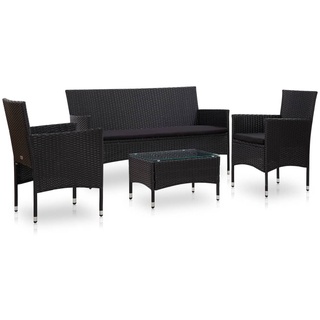 Balkonmöbel Set für 4 Personen, 4-TLG. Garten-Lounge-Set/Sitzgruppe/Gartengarnitur mit Auflagen Poly Rattan Schwarz6283