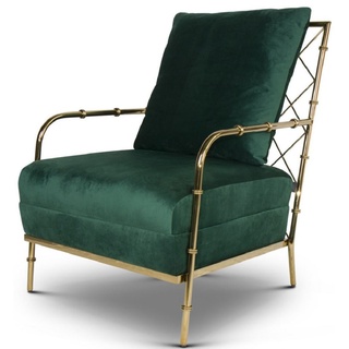 Casa Padrino Luxus Samt Sessel Dunkelgrün / Gold 65 x 72 x H. 83 cm - Moderner Edelstahl Wohnzimmer Sessel in Bambusoptik - Luxus Möbel