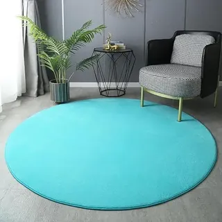 SK Studio Kurzflor Teppich Rund weicher Designer Uni Bodenbelag rutschfest Teppiche für Küche Esszimmer Jugendzimmer Kinderzimmer Hellblau, 120cm