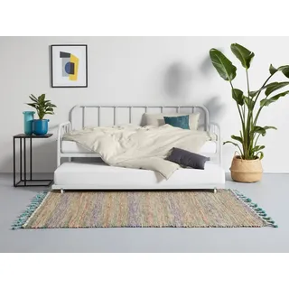 loft24 Metallbett Ariel, Metallbet mit ausziehbarer Liegefläche, 90x200 cm, Bettgestell Metall weiß