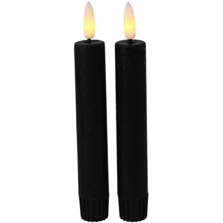 2er Pack LED Dekokerze Stabkerze Echtwachs schwarz klein batterieb., Timer 6h
