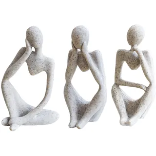 3PCS Denker Skulptur Modern Wohnzimmer, Dekoration Büro, Statue Bücherregal für Regal, Tisch Deko Industrial Sculpture, Figuren Modern (Beige)