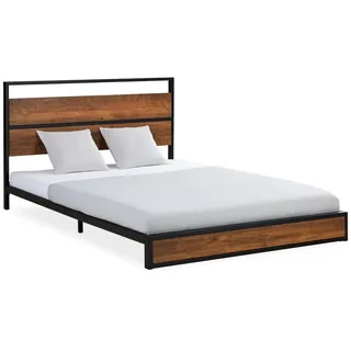 Homestyle4u Metallbett Schwarz Holz Braun Futonbett
