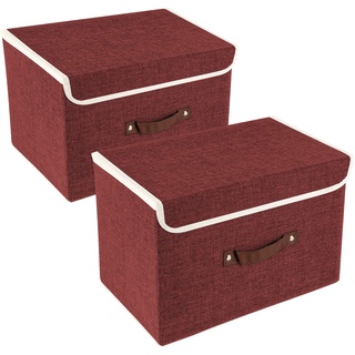 TYEERS Faltbare Aufbewahrungsbox mit Deckel, Stoff, Waschbare, Kisten Aufbewahrung mit Deckel, 38x25x25 cm, 2-Stück, Rotwein