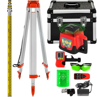 Vevor Professional Rotationslaser max. Arbeitsbereich 500 m grün, Linienlaser 360 Grad Laser höhenmesser Wasser- und staubdicht Außenbereich Arbeitszeit 20 Stunden mit Stativ & Herrscher Elektrik