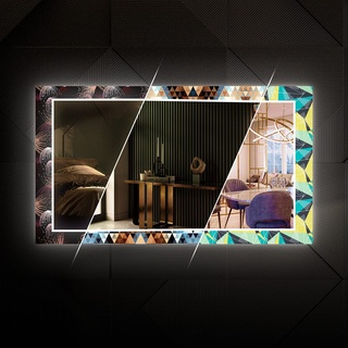 Artforma - 120x60 cm - Design Effekt Spiegel Wandspiegel mit LED Beleuchtung | Spiegel mit Lichtschalter - Badspiegel dekorativer - Individuell Nach Maß