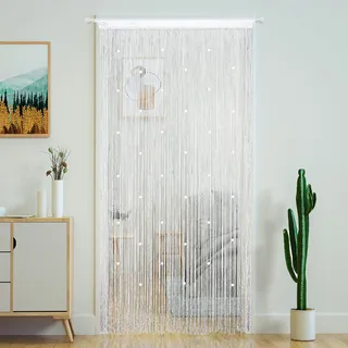 YaoYue Perlenvorhang Tür Fadenvorhänge für Tür Quasten Perlen hängende Fransen Hippie Raumteiler Fenster Flur Eingang Wandschrank Schlafzimmer Privatsphäre Dekor (100 x 200 cm, weiß)