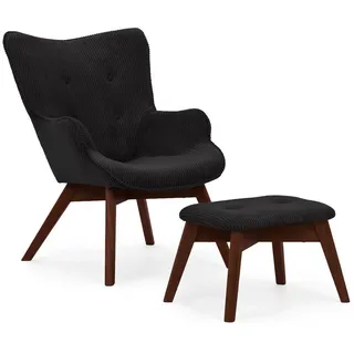 s-style möbel Lounge-Sessel Lenari Cord 71 x 96 x 86 cm Schwarz mit Hocker