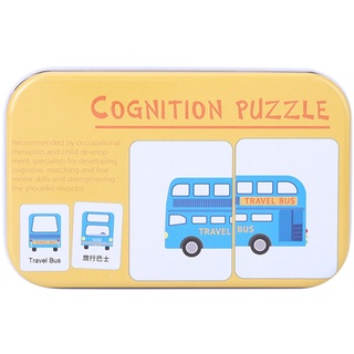 32-teiliges Lernkarten-Puzzle, kognitives Lernen, Früherziehungskarte, Lernspielzeug, Fahrzeug/Tier/Obst/Lebendgüter, Lernkarten, Lernspielzeug, mit Eisen-Box (Fahrzeug)