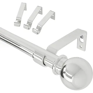 Gardinenstange Silber 80-224 cm Lang, Gardinenstange Edelstahl mit Halterung, 16mm Durchmesser Gardinenstange Wandmontage mit Kugelendstück. Gardinenstange Metall mit Spleißen Verstellbare
