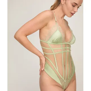 Body HUNKEMÖLLER "Body Ellen", Damen, Gr. S, grün, 67% Polyester, 20% Polyamid, 8% Elasthan, 5% Baumwolle, Bodys Body