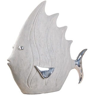 Casablanca Deko Tier Figur Fisch in Stein Optik - aus Kunstharz - Maritime Deko Badezimmer Gäste WC - Farben: Grau Silber - 32 x 35 cm