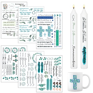 DONGSZQ Kerzen Tattoo, 6 Stück Kommunion Tattoos, Wasserschiebefolie für Stabkerze, Tasse, DIY Geschenk, Dekorieren, Kerzensprüche
