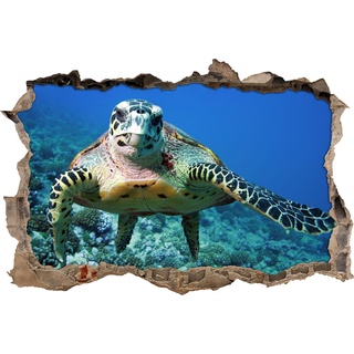 Pixxprint 3D_WD_S2560_92x62 exotische Schildkröte im Meer Wanddurchbruch 3D Wandtattoo, Vinyl, bunt, 92 x 62 x 0,02 cm