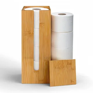 Toilettenpapier Aufbewahrung Holz für 4 Rollen mit Deckel,Toilettenpapier Aufbewahrung Bambus,Klorollenhalter Stehend,Klopapierständer,Toilettenschrank für Kleinen Raum,Aufbewahrung WC Papier