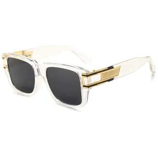 Long Keeper Retro Sonnenbrille Eckig für Herren Damen Klassisch Sonnenbrille Quadratisch Vintage Brille Goldener Rahmen mit UV400 Schutz, 53MM