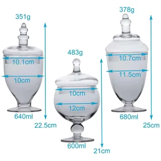 Intirilife Viktorianisches Bonbon und Keks Glas 25 x 11,5 cm 3 St.