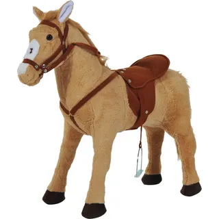 Homcom Reitpferd Auf Rollen 60 Cm Stehpferd Mit Sattel, Zaumzeug Steigbügel Sound Spielpferd Zum Reiten Draufsitzen Schaukeltier Für Kinder Ab 2 Jahre, Schaukelpferd Plüschpferd Indoor Outdoor Beige