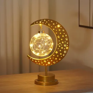 Vartegas Tischlampe Dekorativ LED Nachttischlampe Batteriebetrieben Weihnachtsdeko Mond Stern Ramadan Tischdeko Warmweiß für Zuhause Weihnachten Neujahr (D)