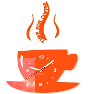 FLEXISTYLE Tasse Time for Coffee Moderne Küche (Zeit für Kaffee) Wanduhr, orange, 3D römisch, wanduhr deko