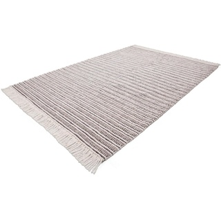 Teppich Bature 200, calo-deluxe, rechteckig, Höhe: 10 mm, Wolle mit Viskose und Fransen, Wohnzimmer beige|grau 80 cm x 150 cm x 10 mm