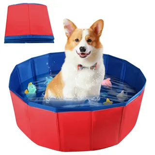 LQTSLFM Katzen Pool, Hundepool, Faltbarer Haustierpool, Hundeplanschbecken, Planschbecken für Katzen, Faltbarer Pool Werden zum Baden, Planschen und zur Aufbewahrung (60x20cm-Rot)