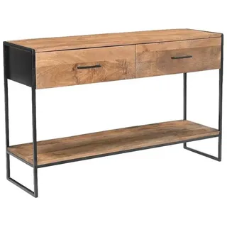 Natur24 Beistelltisch Elin Konsolentisch 120 x 35 x 75 cm Mangoholz Stahl Natur Schwarz