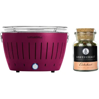 LotusGrill Classic G340 (Lila) Tischgrill raucharm + Ankerkraut-Gewürz BBQ Set