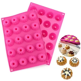 Aililong 2 Stück Mini Gugelhupfform Silikon Backform - 40 Löcher Klein Savarin Form Antihaftbeschichtet für Mini Muffins Kuchen Brownies und mehr - 29 x 19,5 x 2,2 cm