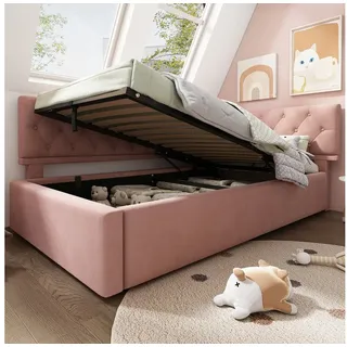 STILVORA Polsterbett 90x190 mit Bettkasten Tagesbett Schlafsofa Kinderbett mit Stauraum rosa