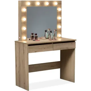 Konsimo® Schminktisch, Eiche, Holz, Glas, 94x140x43 cm, Schlafzimmer, Schminktische