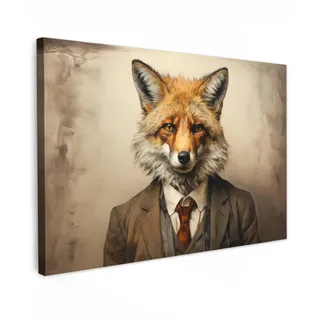 MuchoWow© Wandbilder Groß XXL Wohnzimmer Wanddeko Schlafzimmer Zimmerdeko | 120x80 cm - Fotowand Zimmer Deko Wand Dekoration Wall Art Vintage - Fuchs - Anzug - Tiere - Hell