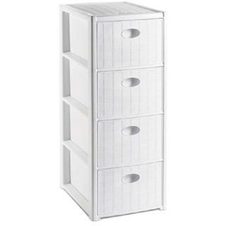 Kreher Rollcontainer mit 4 Schüben im Rattan Design (schmal) weiß