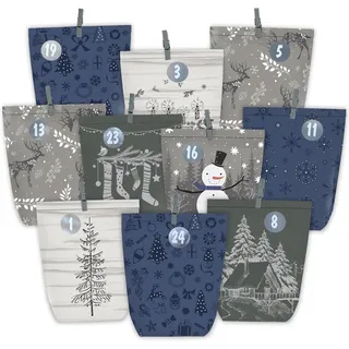 Adventskalender Bastelset für DIY Weihnachtskalender Papier-Tüten mit Zahl- Aufk