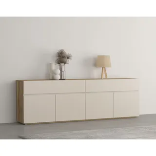 Sideboard OTTO HOME "Criss, Breite 200 cm moderne grifflose Kommode 4Türen/4SK", beige (mauvella eiche, kaschmir), B:200cm H:64cm T:34cm, Sideboards, Sideboard, Schubladenkommode mit viel Stauraum, vielseitig einsetzbar
