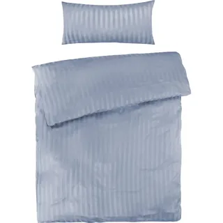 Pure Label Mako Satin Damast Streifen Bettwäsche hellblau 135 x 200 cm mit Kissenbezug 40 x 80 cm aus 100% Baumwolle | Traumhaft weiches Mako Satin Bettwäsche Set in Uni