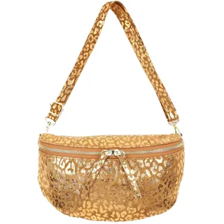 stylx Bauchtasche Damen Echtes Leder LEO Metallic Print Handgemachte Umhängetasche Crossbody Bag Hüfttasche mit Ledergurt Stylische Schultertasche Gürteltasche Made in Italy (camel/rosegold) - 27cm x 16cm x 3cm