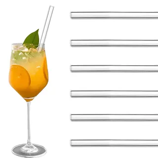 QGK Aperol Geschenk Glasstrohhalme, 6 Pieces 20cm Aperol Strohhalme und 1 Pieces Strohhalm-Reinigungsbürste, Funny Sayings Cocktail Accessories, Reusable Glass Straws, Aperol Spritz Geschenkset