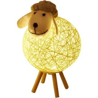 Schafförmige Led-nachttischlampe, Usb-betrieben, Aus Rattan Und Holz, Ideal Für Ein Kinderzimmer