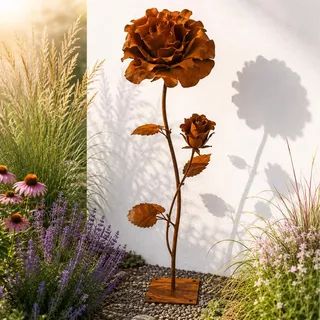 Terma Rost 3D Rose XXL 120 cm Höhe Rostblume Gartendeko rost Gartenfigur groß Metallfigur Garten Schild Dekostecker Rostgartendeko rostdeko Gartendeko Metall deko Metallstecker Edelrost
