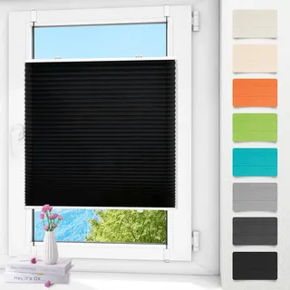Plissee ohne Bohren klemmfix Schwarz 50x130cm Plisseerollo mit Klemmträger Blickdicht easyfix Jalousie Rollo für Fenster und Tür