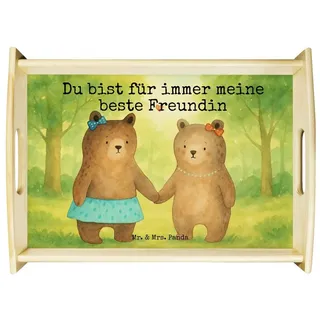 Mr. & Mrs. Panda Tablett Bär Freundin Design, Serviertablett, Weiß, betttablett, Teddy, tablet, Echtholz lasiert, (Packung), Tablett betttablett holz Geschenk weiß