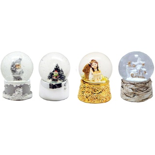 4er Set süße Mini-Schneekugeln Nostalgie Engel REH Weihnacht, Durchmesser 45mm mit Luftblase * 2-98x-107a-115-181