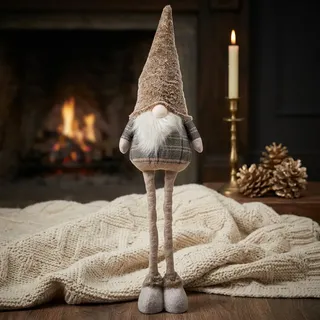 XL Wichtel Deko Figur groß Weihnachten Gnom ausziehbare Beine 80-100 cm braun