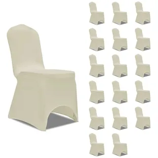 furnicato Stuhlhusse Stuhlhussen Creme für Stühle bis 100 cm Höhe, 18 Stück, Dehnbare Stuhlbezüge aus Polyester-Mix, waschbar für Hochzeiten weiß